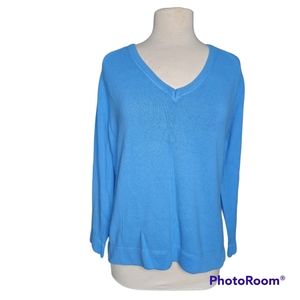 EDDIE BAUER BLUE COTTON V-NECK LONG SLEEVE SHIRT SIZE MEDIUM EUC